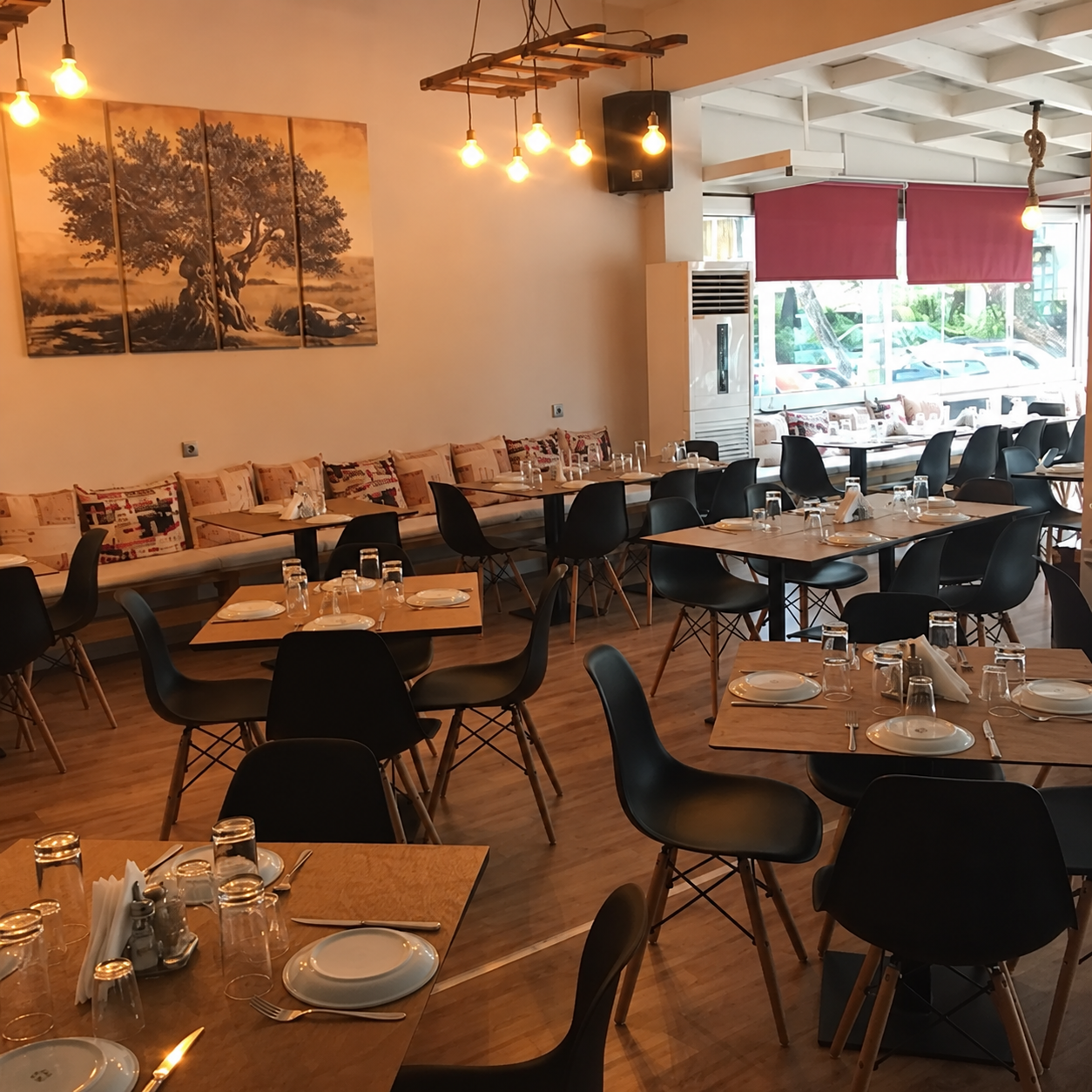 Restaurant dining room and tables
